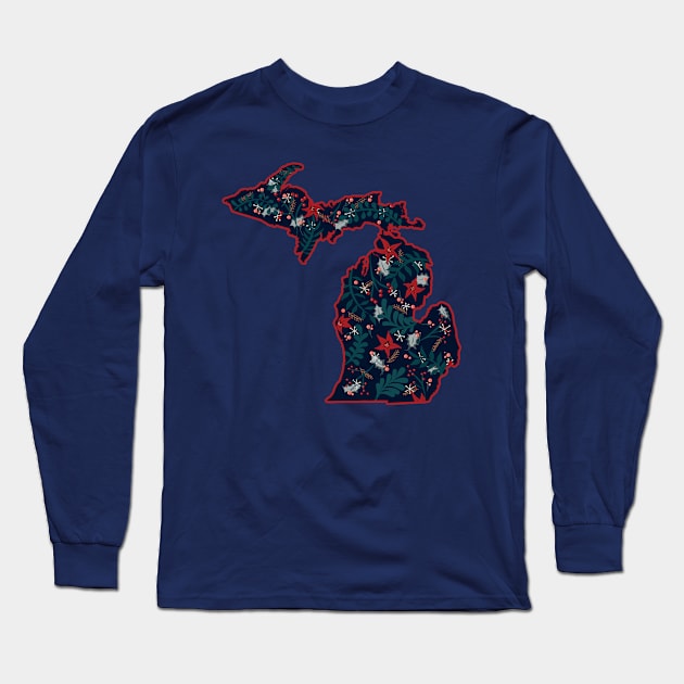 Folk Art Flowers | Poinsettia Michigan Long Sleeve T-Shirt by CheriesArt